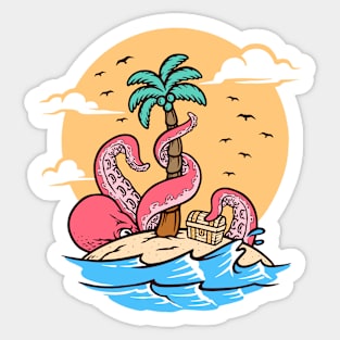 Retro Octopus Attacks a Desert Isle Sticker